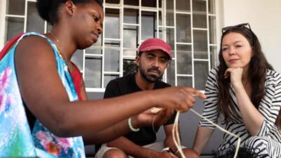 Traditional Basket Weaving in a Garden