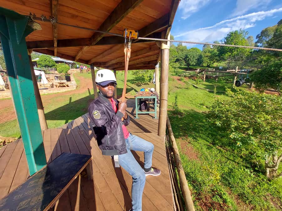 Kigali: Zip-line Experience in Mount Kigali - Taking the first zip line